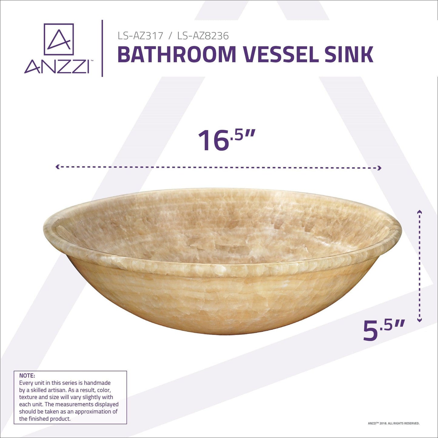 ANZZI Flavescent Crown Series 17" x 17" Round Cream Jade Vessel Sink