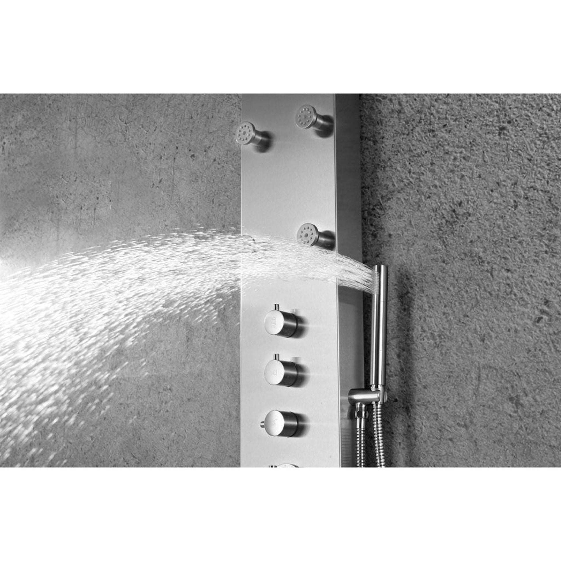 ANZZI Fontan Series 64" Brushed Stainless Steel 6-Jetted Full Body Shower Panel With Heavy Rain Shower Head and Euro-Grip Hand Sprayer