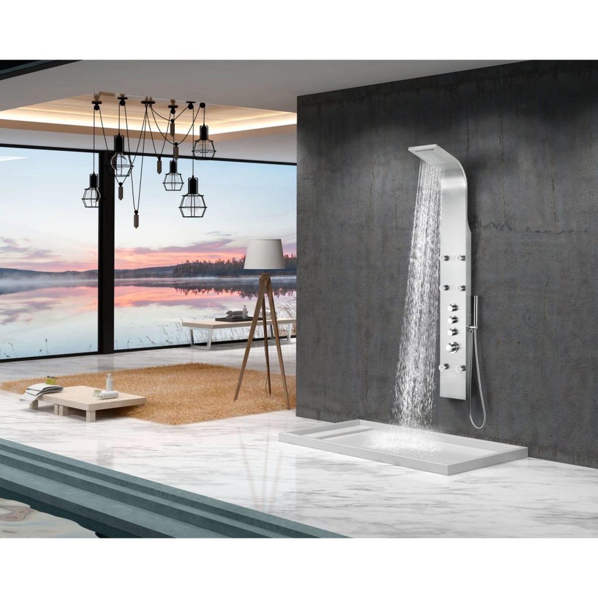 ANZZI Fontan Series 64" Brushed Stainless Steel 6-Jetted Full Body Shower Panel With Heavy Rain Shower Head and Euro-Grip Hand Sprayer