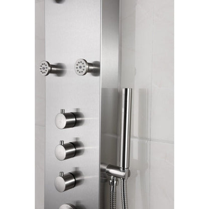 ANZZI Fontan Series 64" Brushed Stainless Steel 6-Jetted Full Body Shower Panel With Heavy Rain Shower Head and Euro-Grip Hand Sprayer