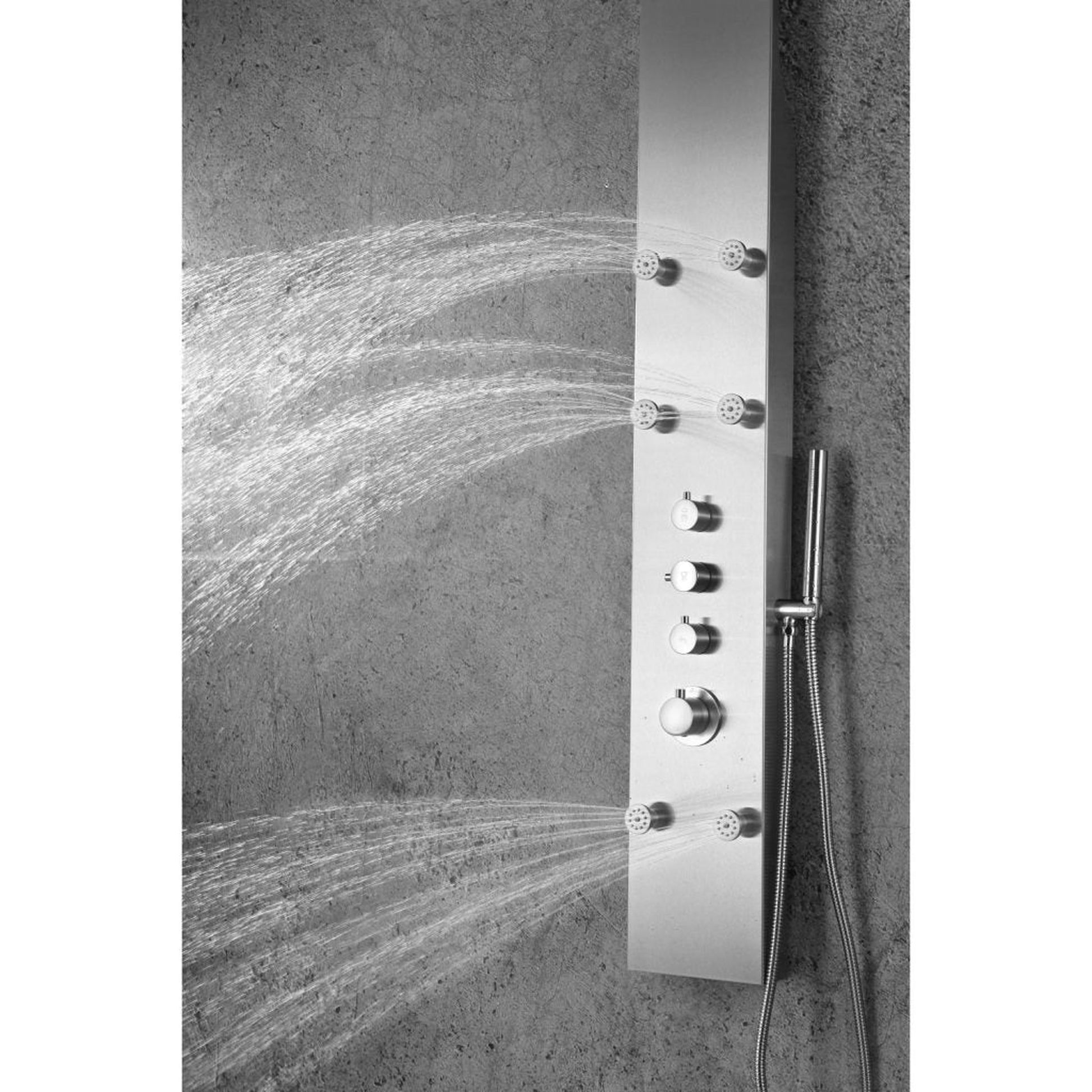 ANZZI Fontan Series 64" Brushed Stainless Steel 6-Jetted Full Body Shower Panel With Heavy Rain Shower Head and Euro-Grip Hand Sprayer