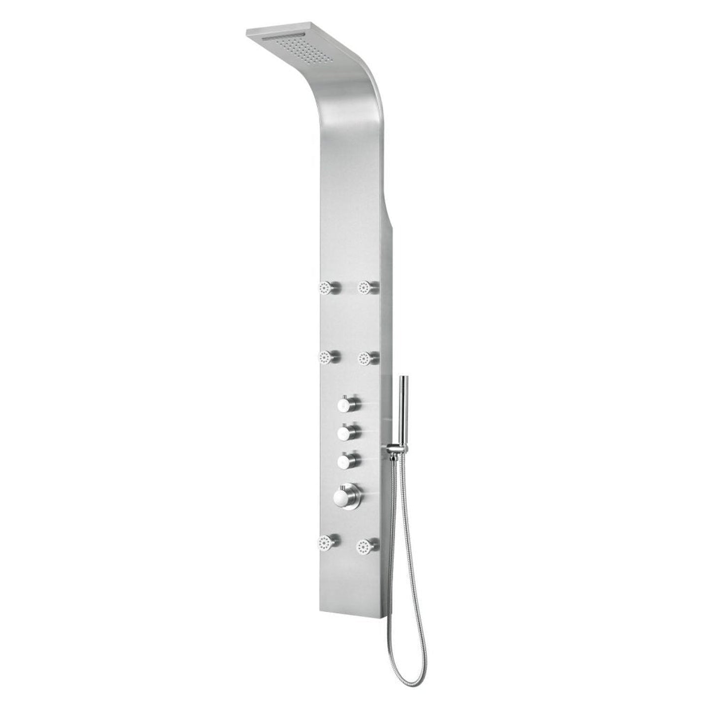 ANZZI Fontan Series 64" Brushed Stainless Steel 6-Jetted Full Body Shower Panel With Heavy Rain Shower Head and Euro-Grip Hand Sprayer