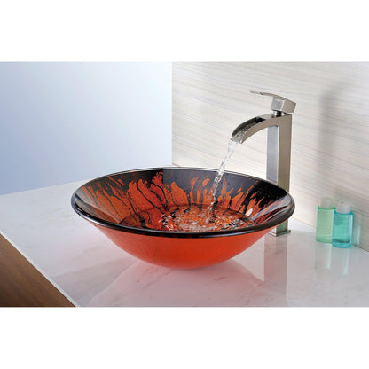 ANZZI Forte Series 17" x 17" Round Lustrous Red & Black Deco-Glass Vessel Sink With Polished Chrome Pop-Up Drain