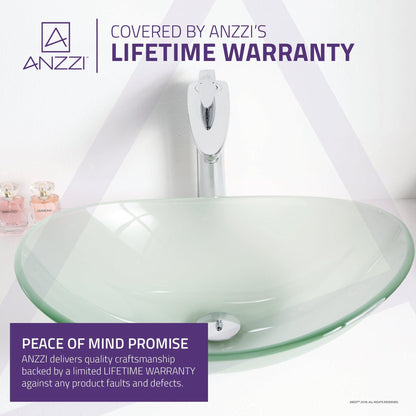 ANZZI Forza Series 21" x 15" Oval Shape Lustrous Frosted Deco-Glass Vessel Sink With Polished Chrome Pop-Up Drain