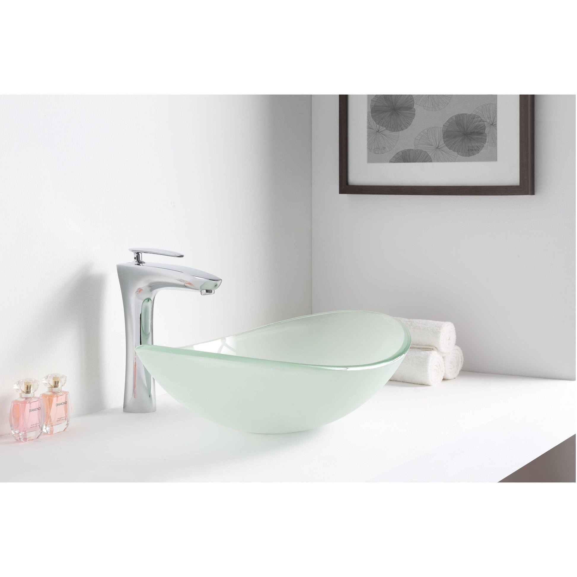 ANZZI Forza Series 21" x 15" Oval Shape Lustrous Frosted Deco-Glass Vessel Sink With Polished Chrome Pop-Up Drain