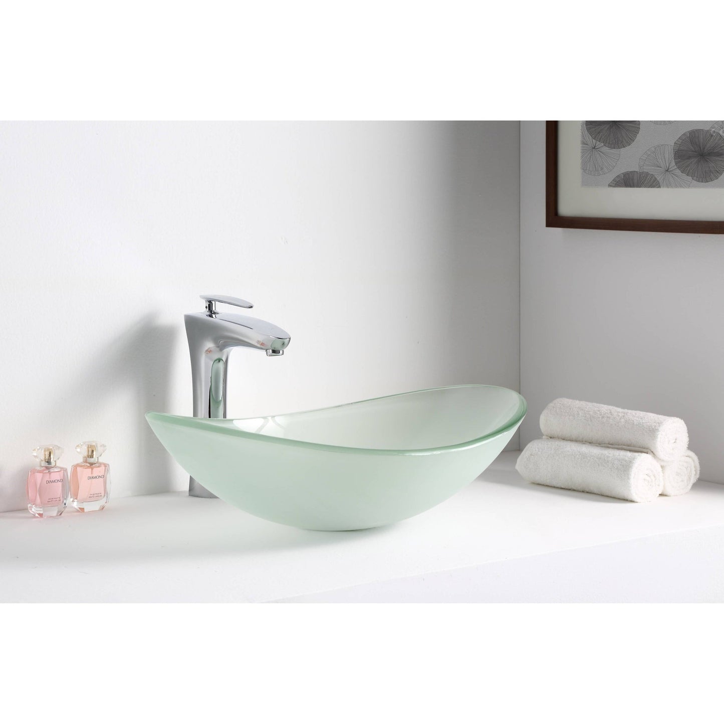 ANZZI Forza Series 21" x 15" Oval Shape Lustrous Frosted Deco-Glass Vessel Sink With Polished Chrome Pop-Up Drain