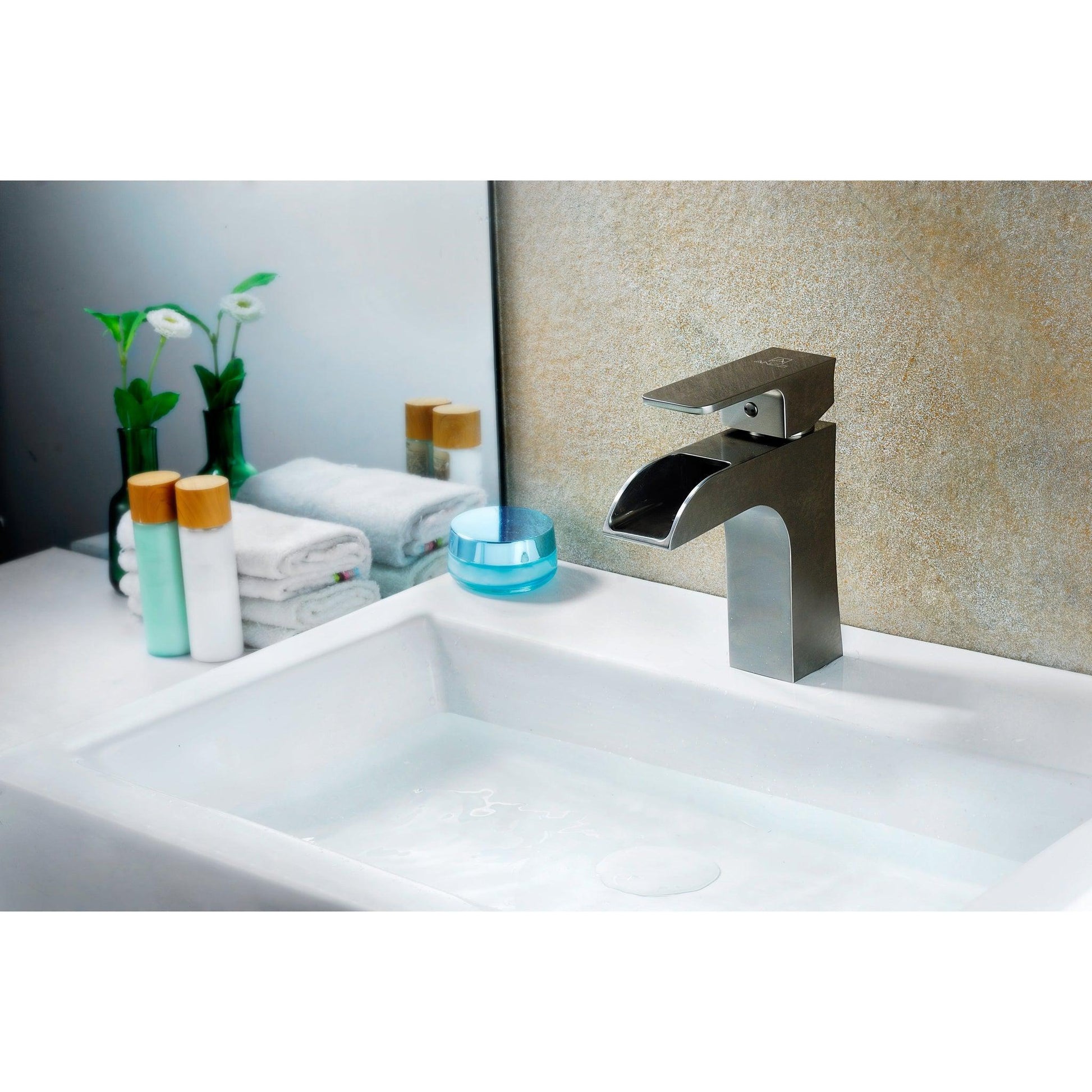 ANZZI Forza Series 4" Single Hole Brushed Nickel Low-Arc Bathroom Sink Faucet