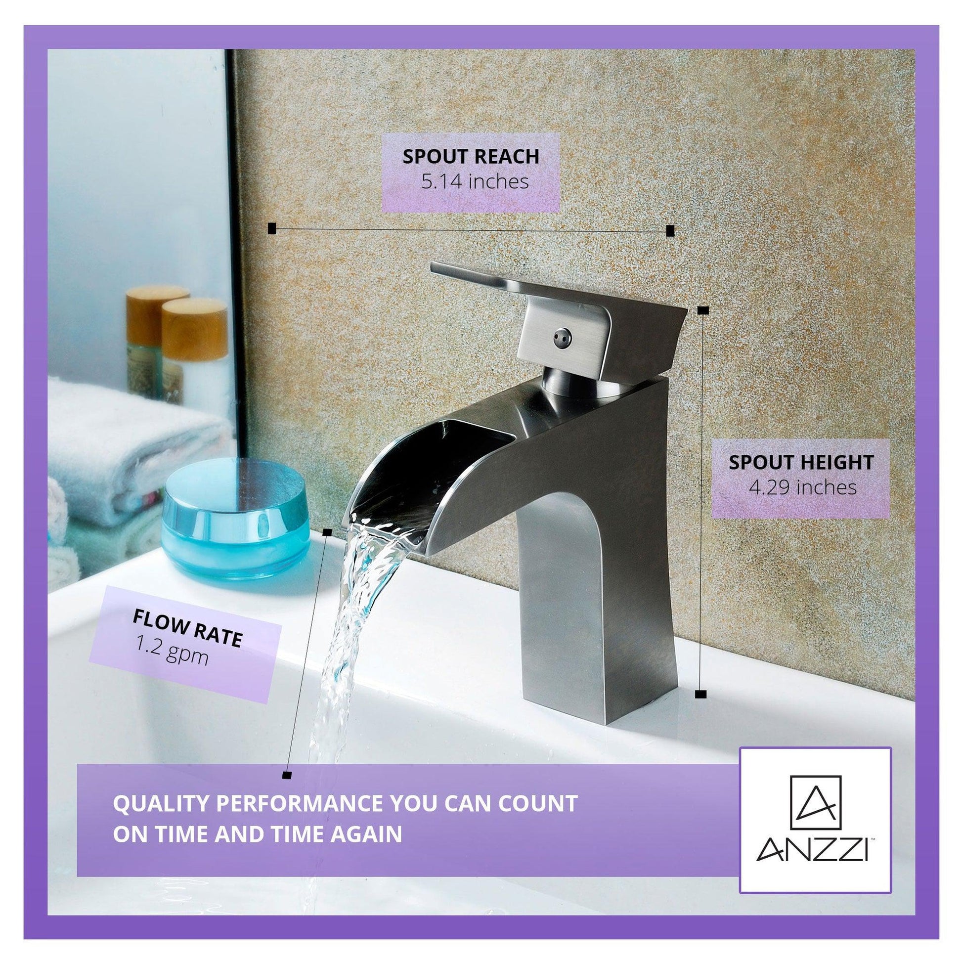 ANZZI Forza Series 4" Single Hole Brushed Nickel Low-Arc Bathroom Sink Faucet