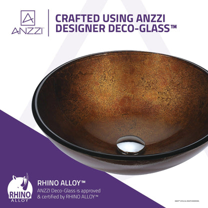 ANZZI Gardena Series 17" x 17" Round Amber Gold Deco-Glass Vessel Sink With Polished Chrome Pop-Up Drain