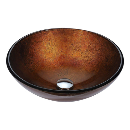 ANZZI Gardena Series 17" x 17" Round Amber Gold Deco-Glass Vessel Sink With Polished Chrome Pop-Up Drain