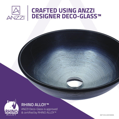 ANZZI Gardena Series 17" x 17" Round Brushed Dusk Deco-Glass Vessel Sink With Polished Chrome Pop-Up Drain