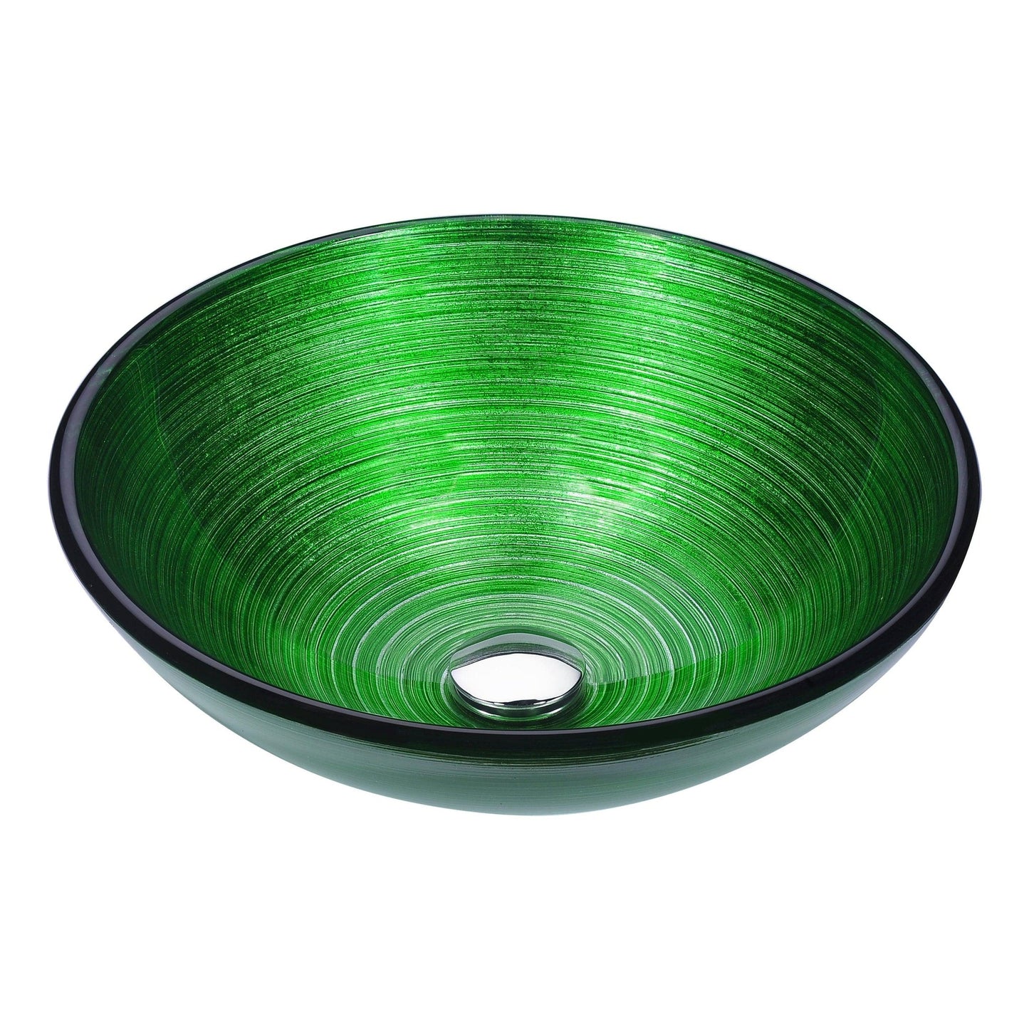 ANZZI Gardena Series 17" x 17" Round Brushed Green Deco-Glass Vessel Sink With Polished Chrome Pop-Up Drain