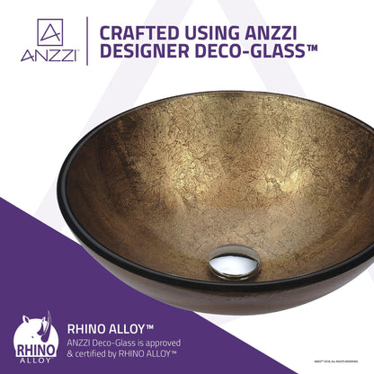 ANZZI Gardena Series 17" x 17" Round Celestial Earth Deco-Glass Vessel Sink With Polished Chrome Pop-Up Drain