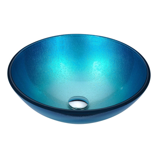 ANZZI Gardena Series 17" x 17" Round Silver Blue Deco-Glass Vessel Sink With Polished Chrome Pop-Up Drain