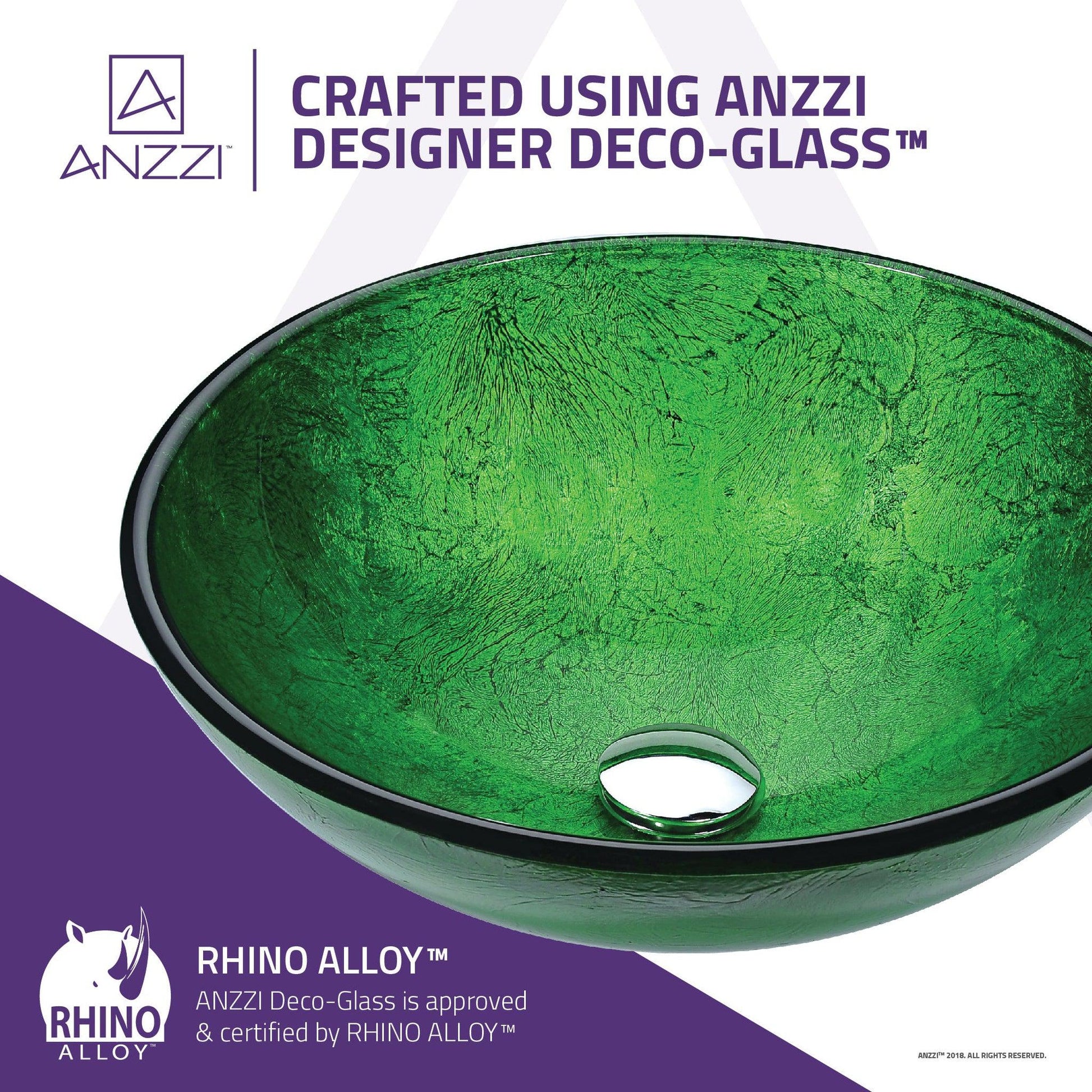 ANZZI Gardena Series 17" x 17" Round Verdure Green Deco-Glass Vessel Sink With Polished Chrome Pop-Up Drain