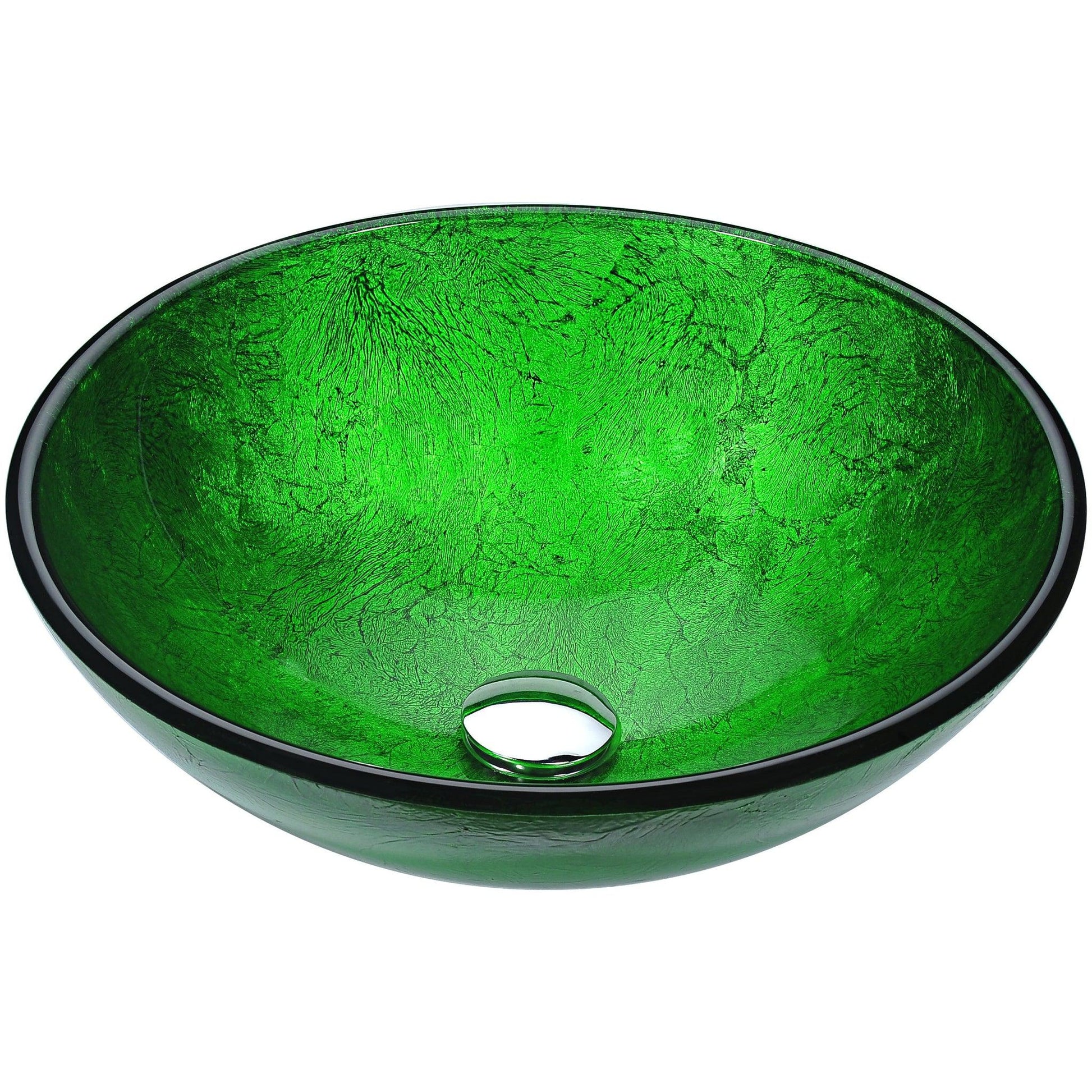 ANZZI Gardena Series 17" x 17" Round Verdure Green Deco-Glass Vessel Sink With Polished Chrome Pop-Up Drain