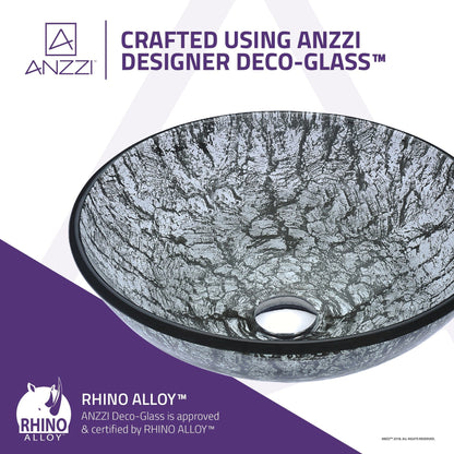 ANZZI Gardena Series 17" x 17" Round Verdure Silver Deco-Glass Vessel Sink With Polished Chrome Pop-Up Drain