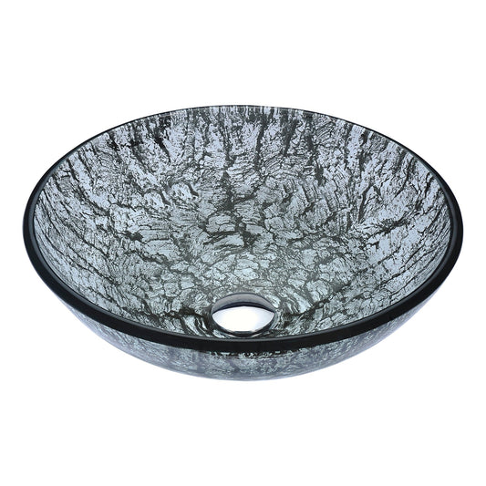 ANZZI Gardena Series 17" x 17" Round Verdure Silver Deco-Glass Vessel Sink With Polished Chrome Pop-Up Drain