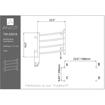 ANZZI Glow Series 4-Bar Stainless Steel Polished Chrome Wall-Mounted Electric Towel Warmer Rack