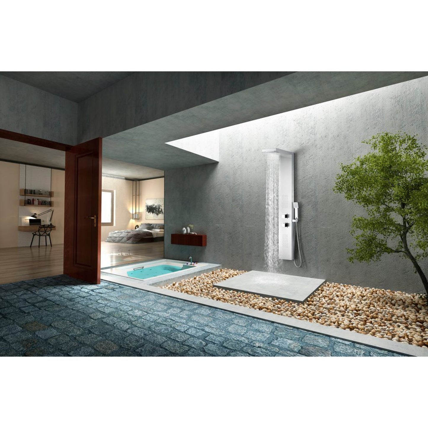 ANZZI Govenor Series 64" Brushed Stainless Steel 2-Jetted Full Body Shower Panel With Heavy Rain Shower Head and Euro-Grip Hand Sprayer