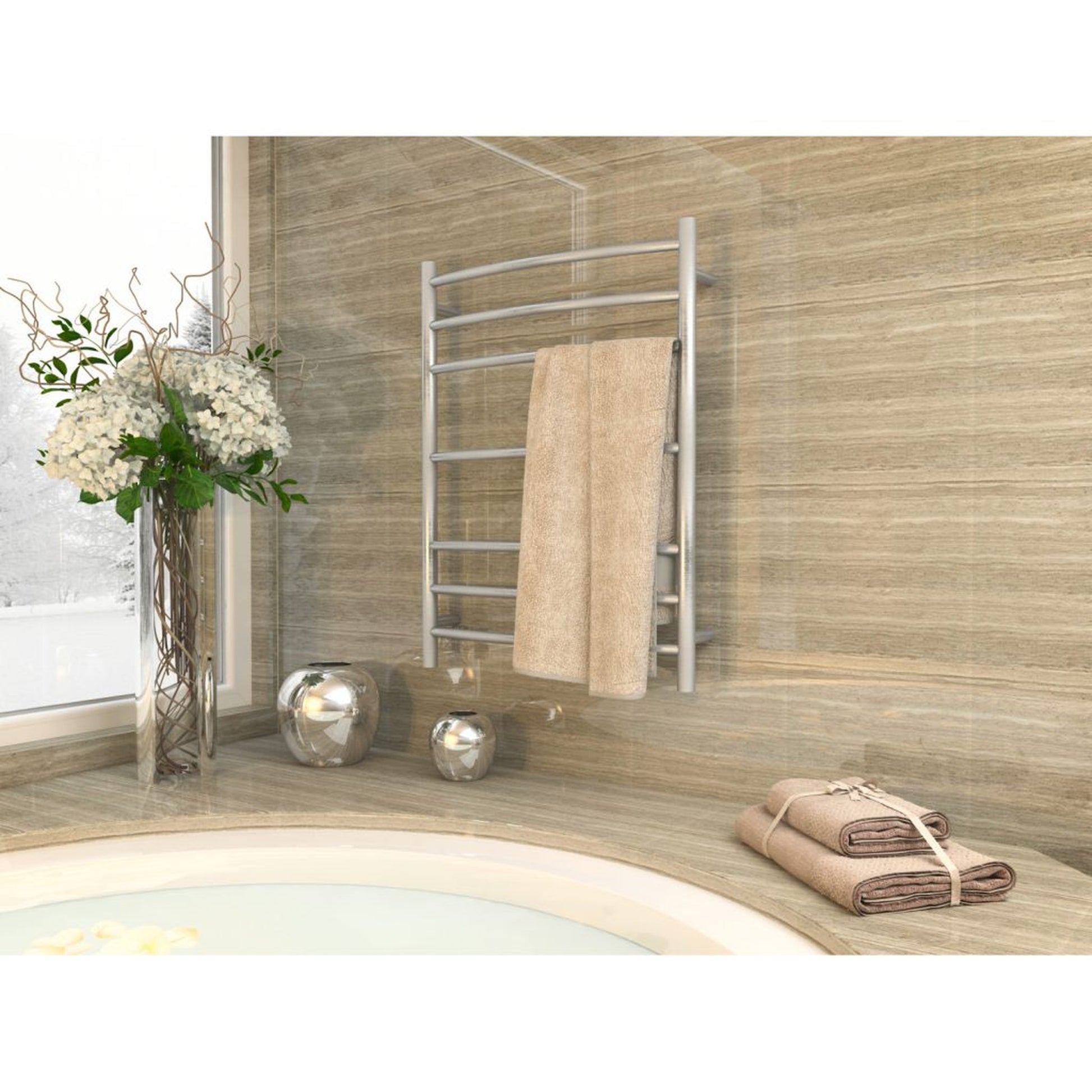 ANZZI Gown Series 7-Bar Stainless Steel Brushed Nickel Wall-Mounted Electric Towel Warmer Rack