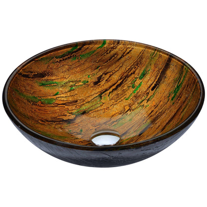 ANZZI Gwazeni Series 17" x 17" Round Shifting Earth Finish Deco-Glass Vessel Sink With Polished Chrome Pop-Up Drain