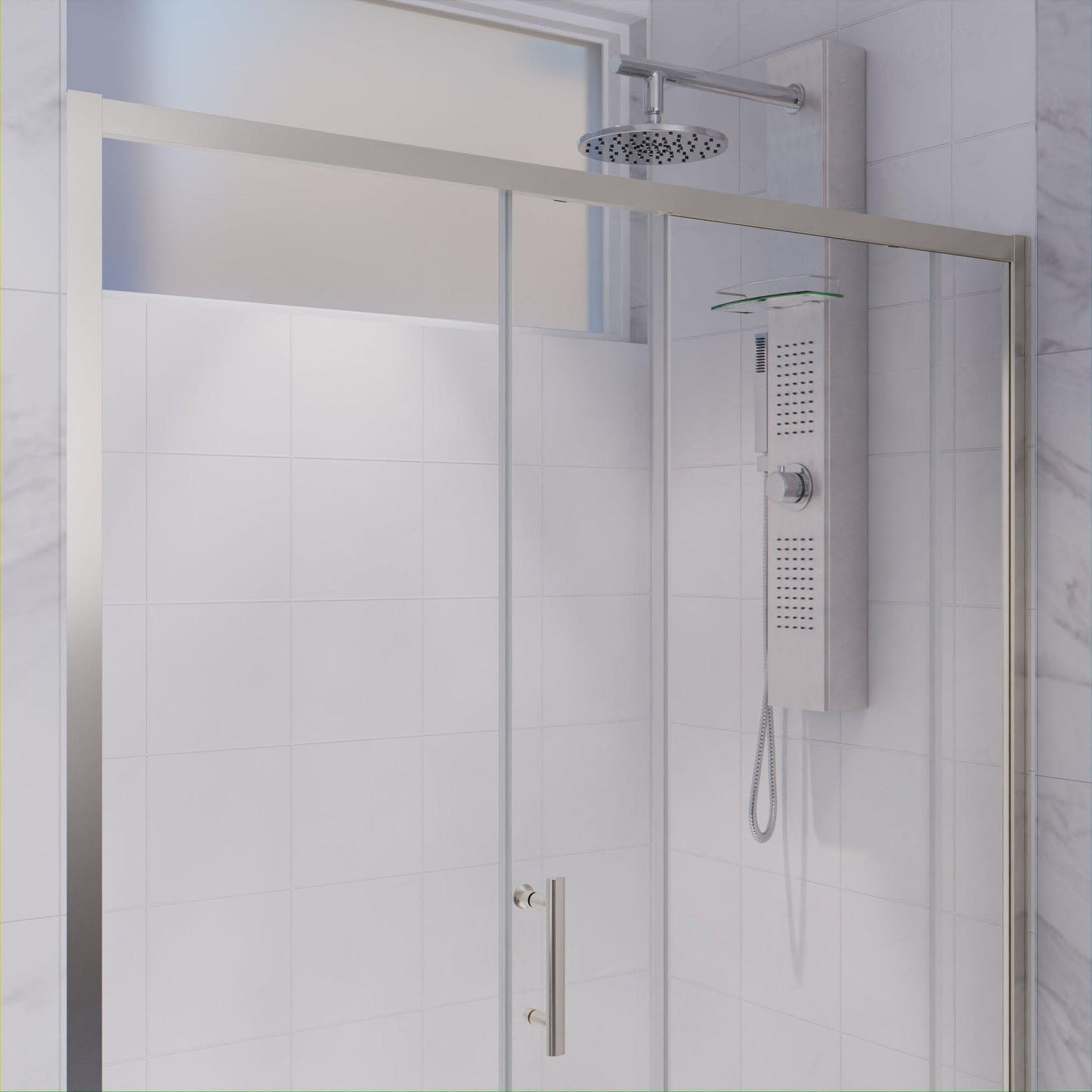 ANZZI Halberd Series 48" x 72" Framed Rectangular Brushed Nickel Sliding Shower Door With Handle and Tsunami Guard