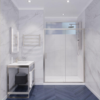 ANZZI Halberd Series 48" x 72" Framed Rectangular Brushed Nickel Sliding Shower Door With Handle and Tsunami Guard