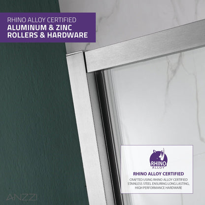 ANZZI Halberd Series 48" x 72" Framed Rectangular Brushed Nickel Sliding Shower Door With Handle and Tsunami Guard