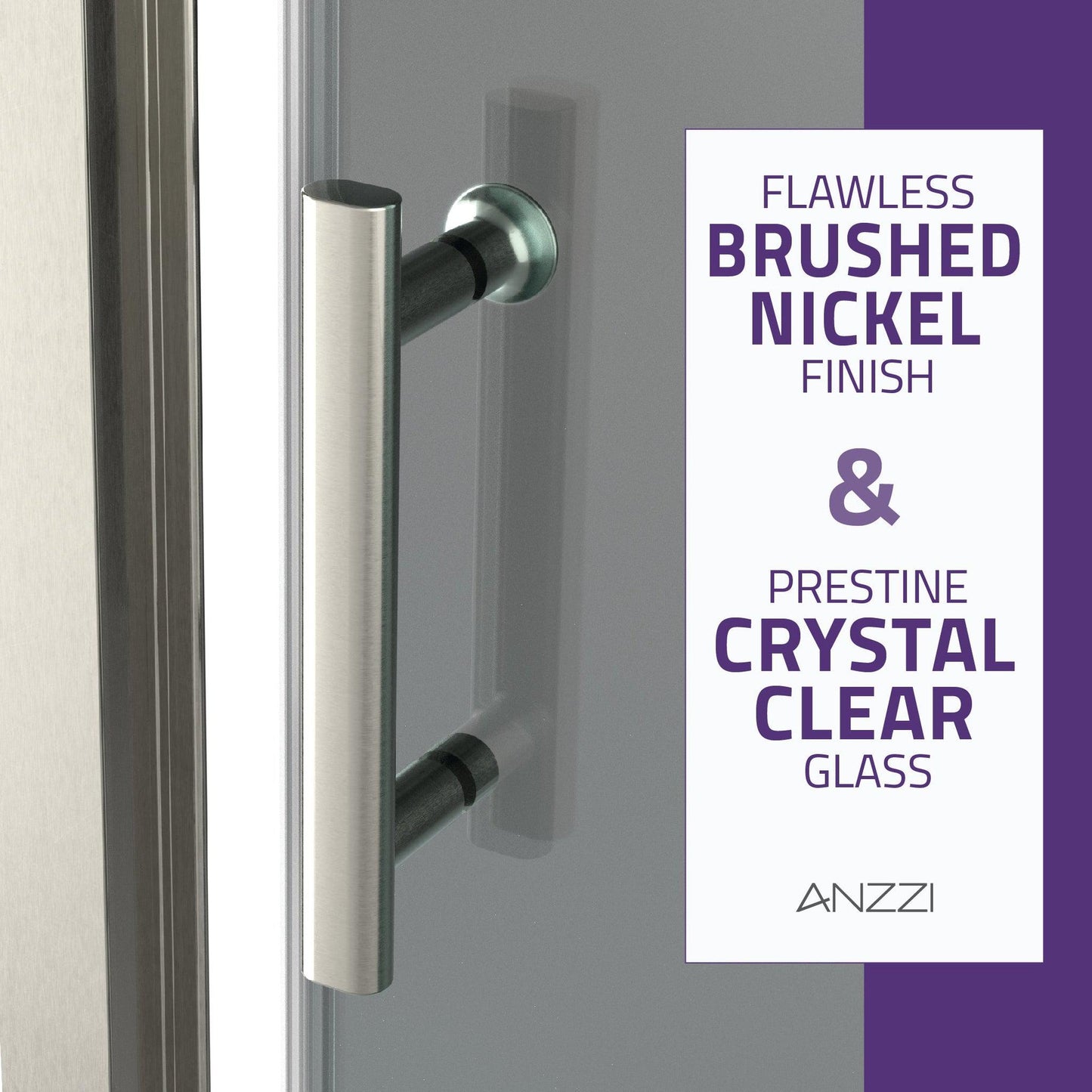 ANZZI Halberd Series 48" x 72" Framed Rectangular Brushed Nickel Sliding Shower Door With Handle and Tsunami Guard