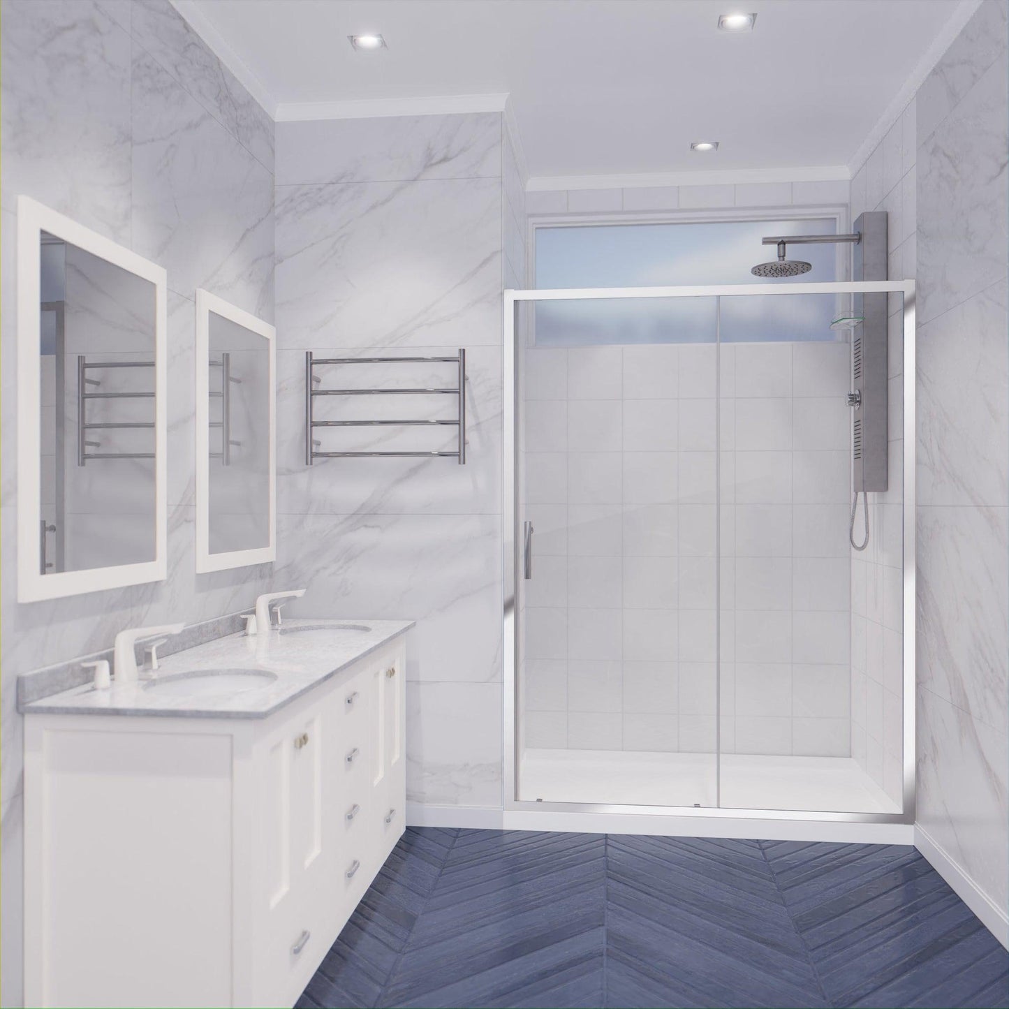 ANZZI Halberd Series 48" x 72" Framed Rectangular Polished Chrome Sliding Shower Door With Handle and Tsunami Guard