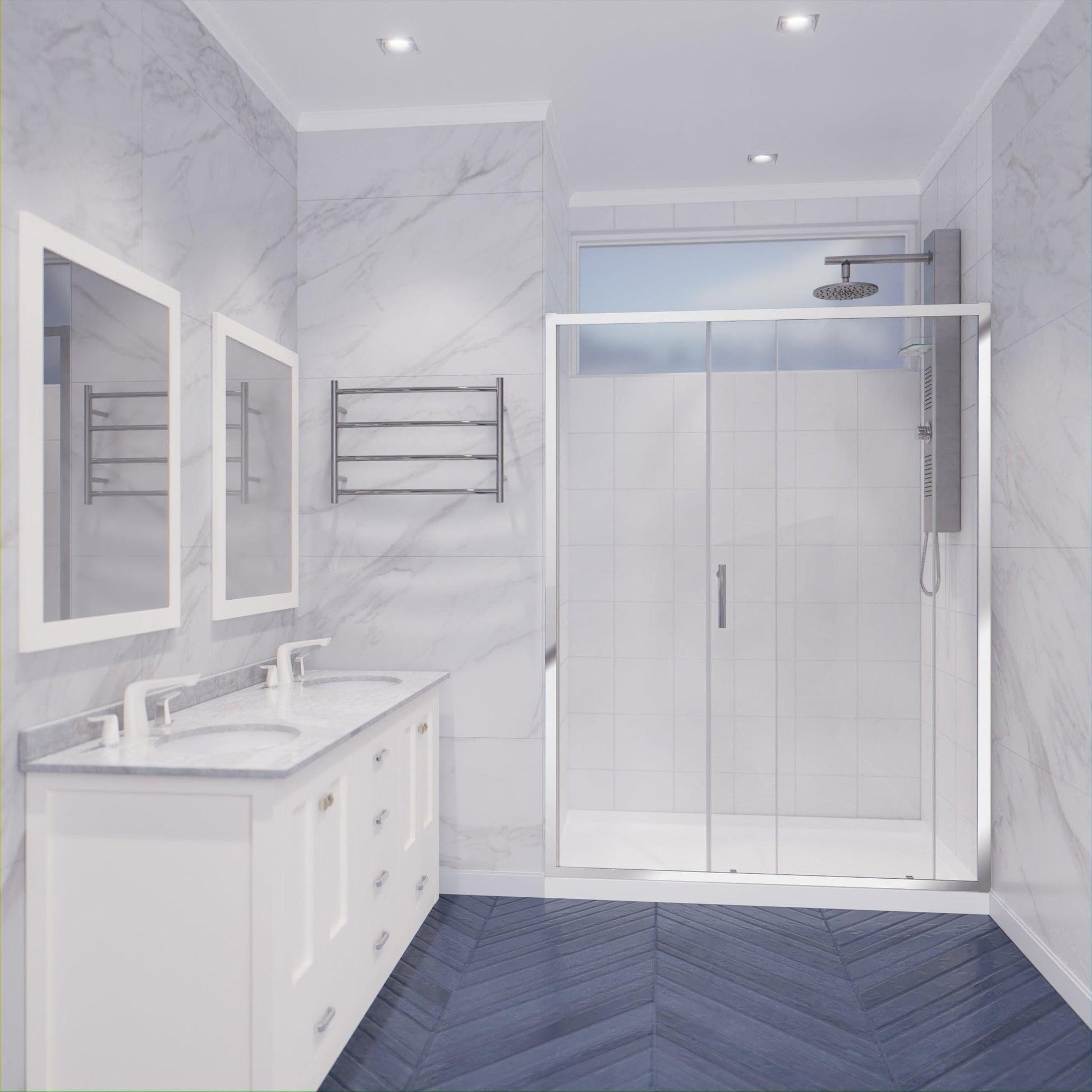 ANZZI Halberd Series 48" x 72" Framed Rectangular Polished Chrome Sliding Shower Door With Handle and Tsunami Guard