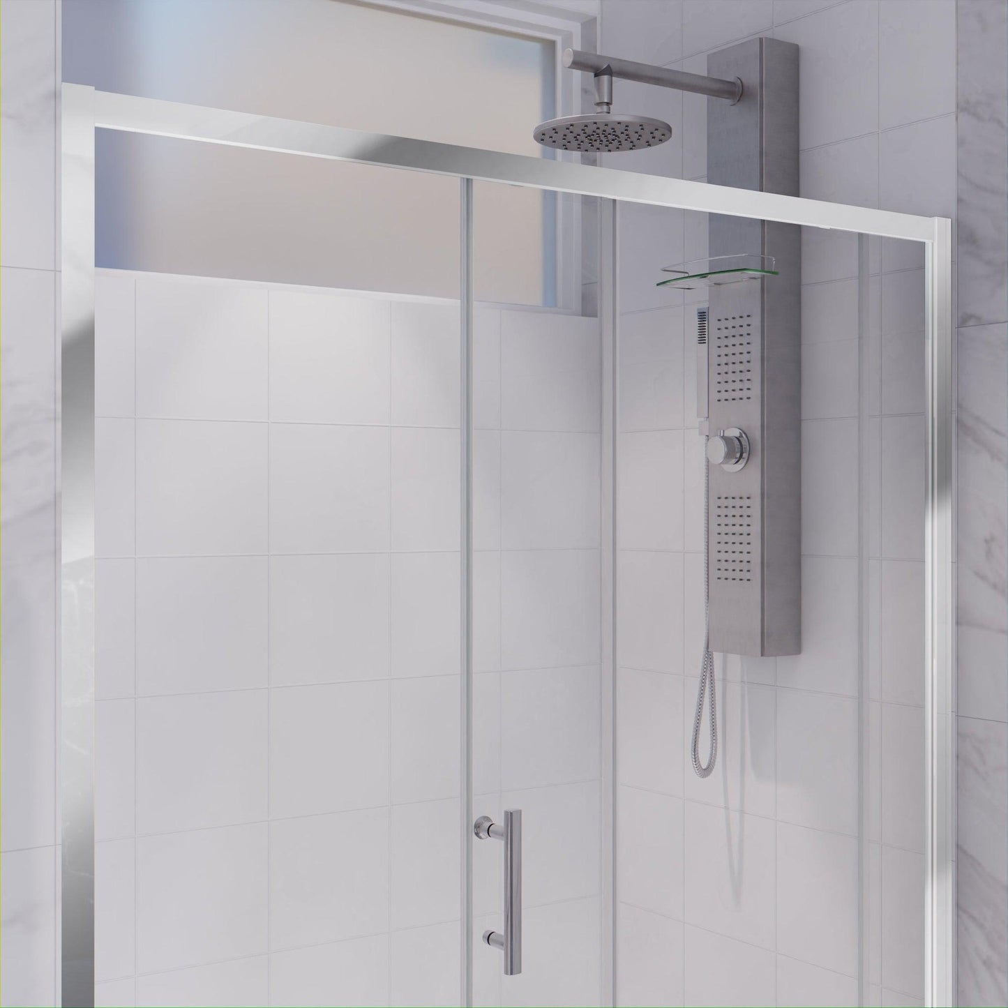 ANZZI Halberd Series 48" x 72" Framed Rectangular Polished Chrome Sliding Shower Door With Handle and Tsunami Guard