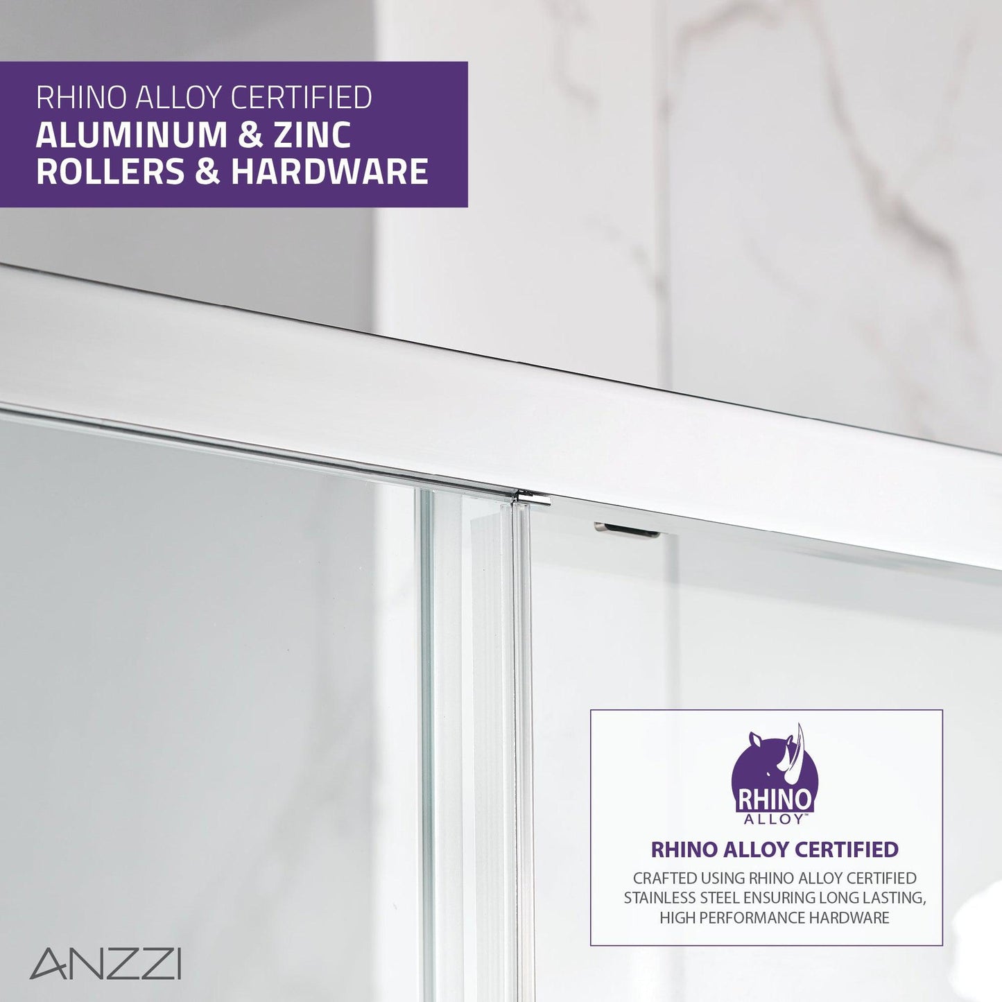 ANZZI Halberd Series 48" x 72" Framed Rectangular Polished Chrome Sliding Shower Door With Handle and Tsunami Guard