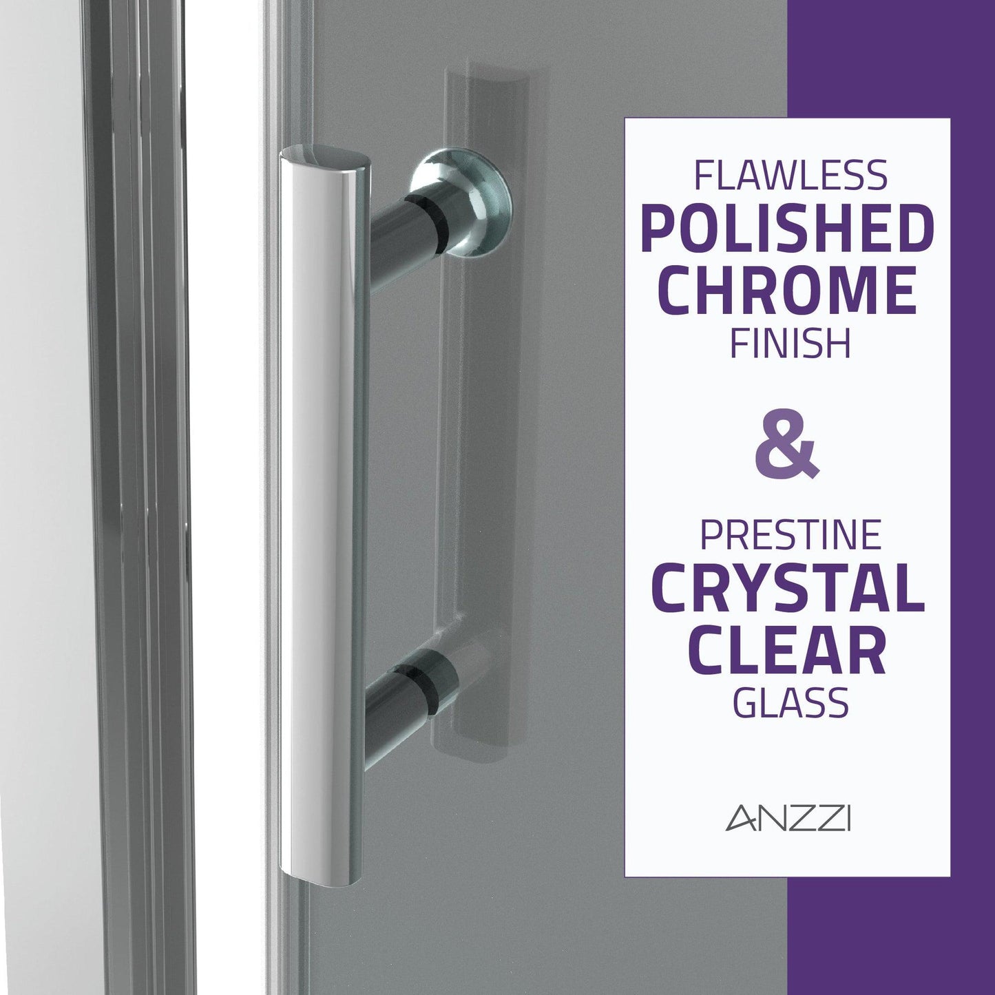 ANZZI Halberd Series 48" x 72" Framed Rectangular Polished Chrome Sliding Shower Door With Handle and Tsunami Guard