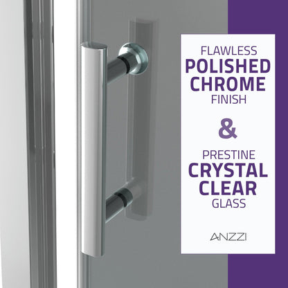 ANZZI Halberd Series 48" x 72" Framed Rectangular Polished Chrome Sliding Shower Door With Handle and Tsunami Guard