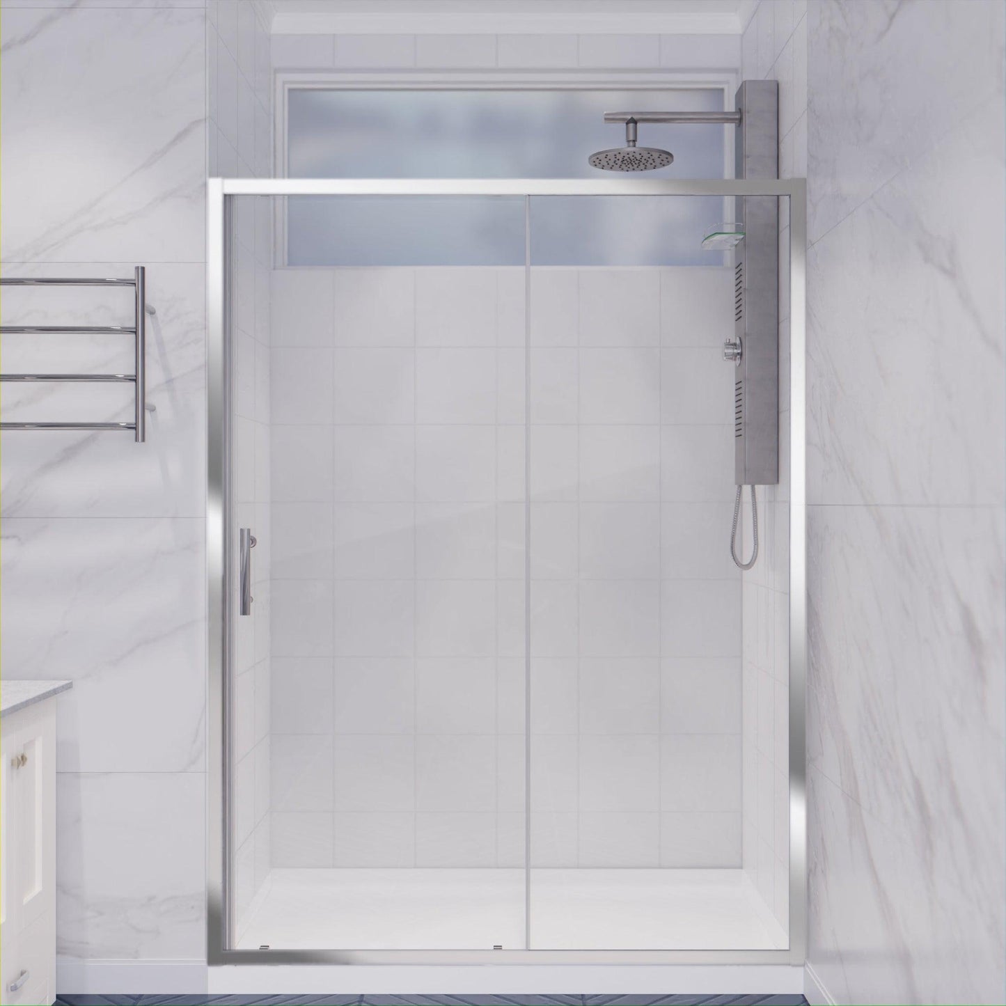 ANZZI Halberd Series 48" x 72" Framed Rectangular Polished Chrome Sliding Shower Door With Handle and Tsunami Guard