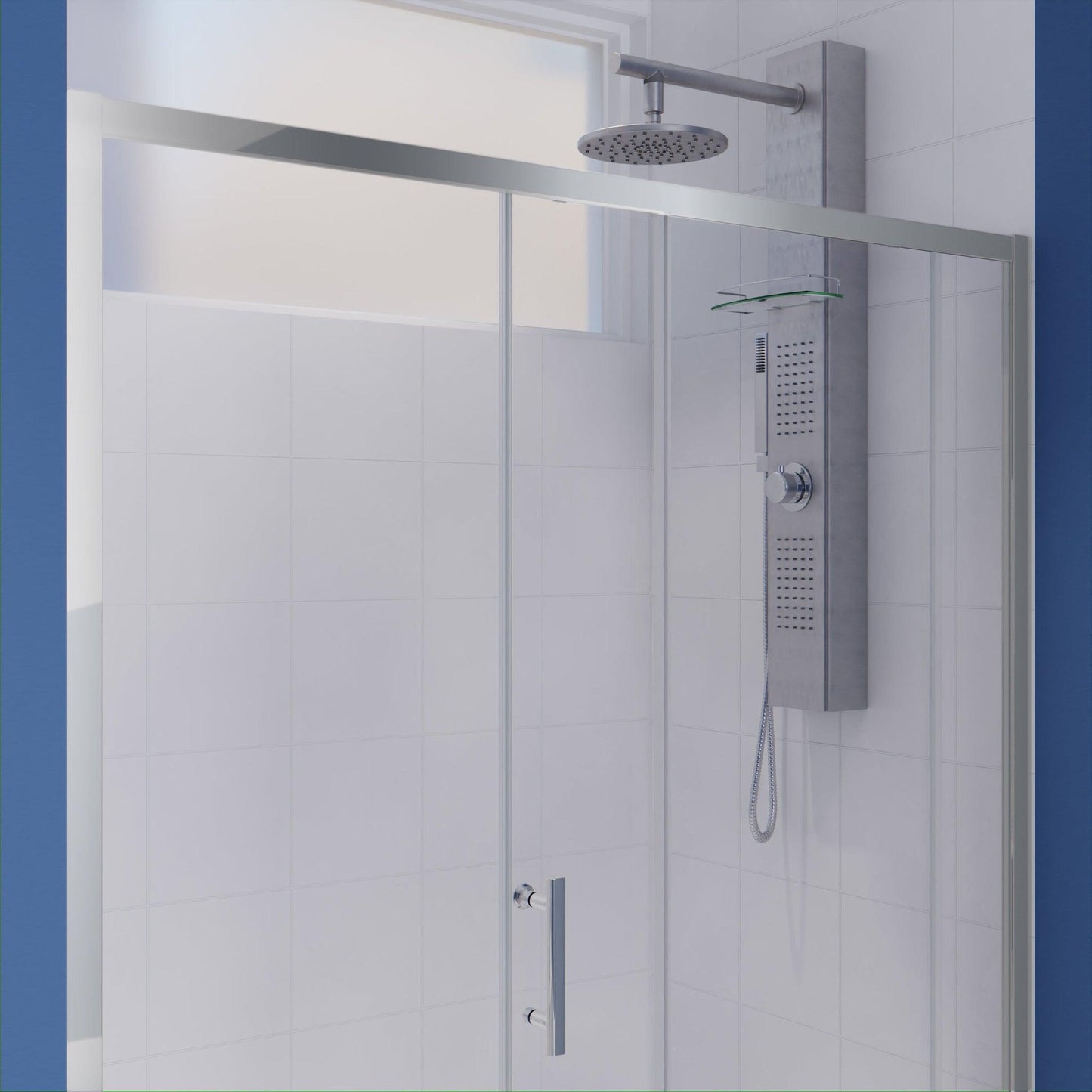 ANZZI Halberd Series 60" x 72" Framed Rectangular Polished Chrome Sliding Shower Door With Handle and Tsunami Guard