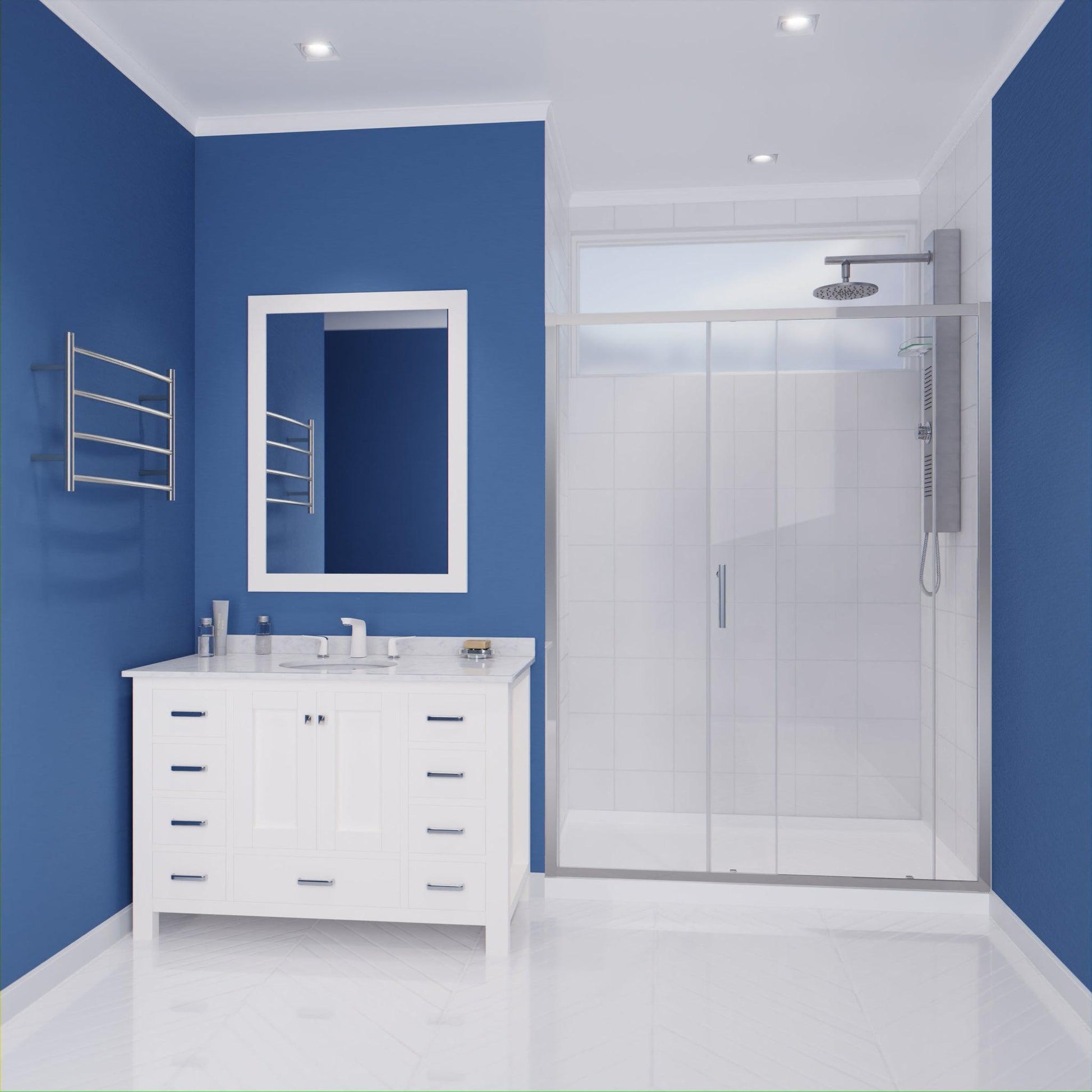 ANZZI Halberd Series 60" x 72" Framed Rectangular Polished Chrome Sliding Shower Door With Handle and Tsunami Guard