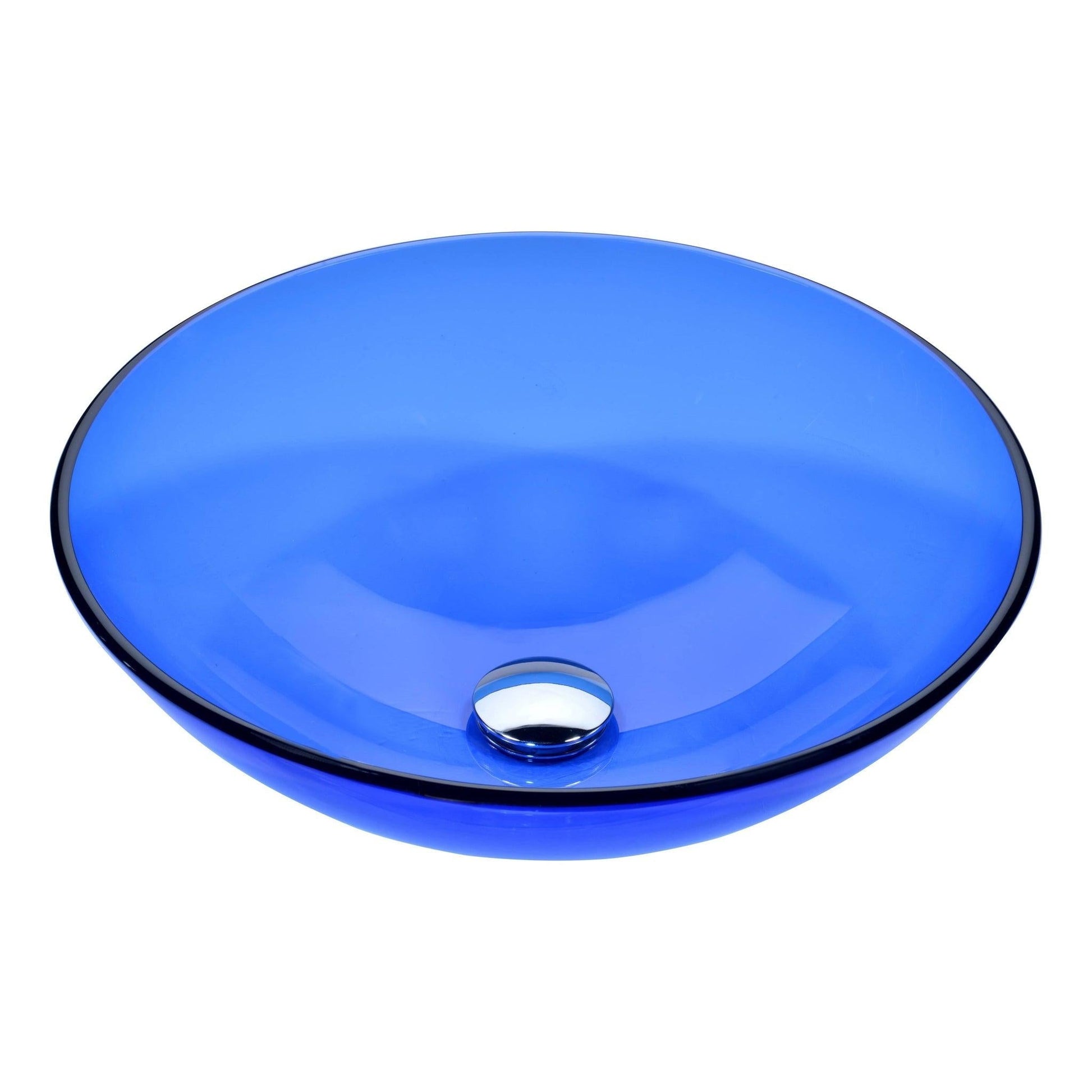 ANZZI Halo Series 17" x 17" Round Blue Deco-Glass Vessel Sink With Polished Chrome Pop-Up Drain