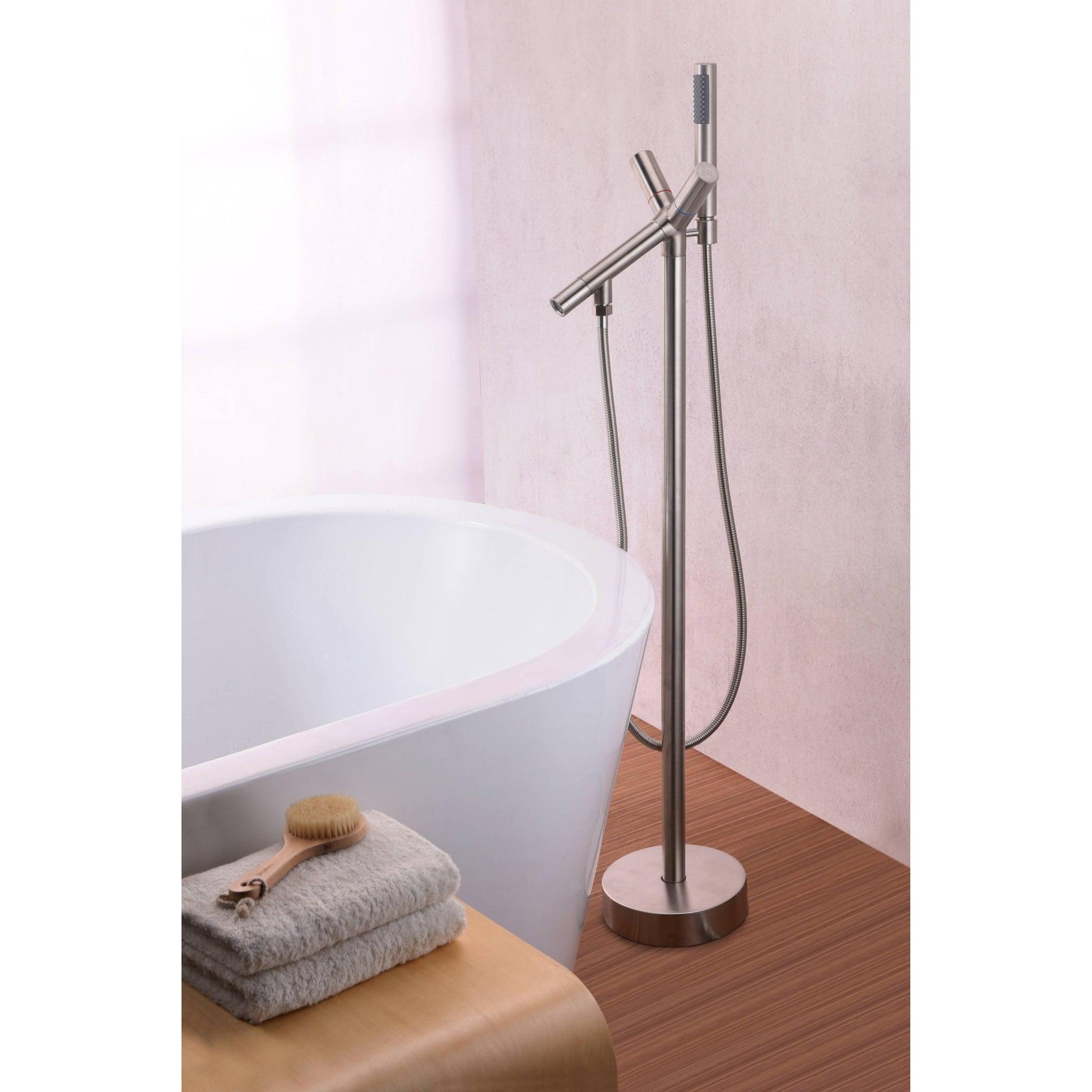 ANZZI Havasu Series 2-Handle Brushed Nickel Clawfoot Tub Faucet With Euro-Grip Handheld Sprayer