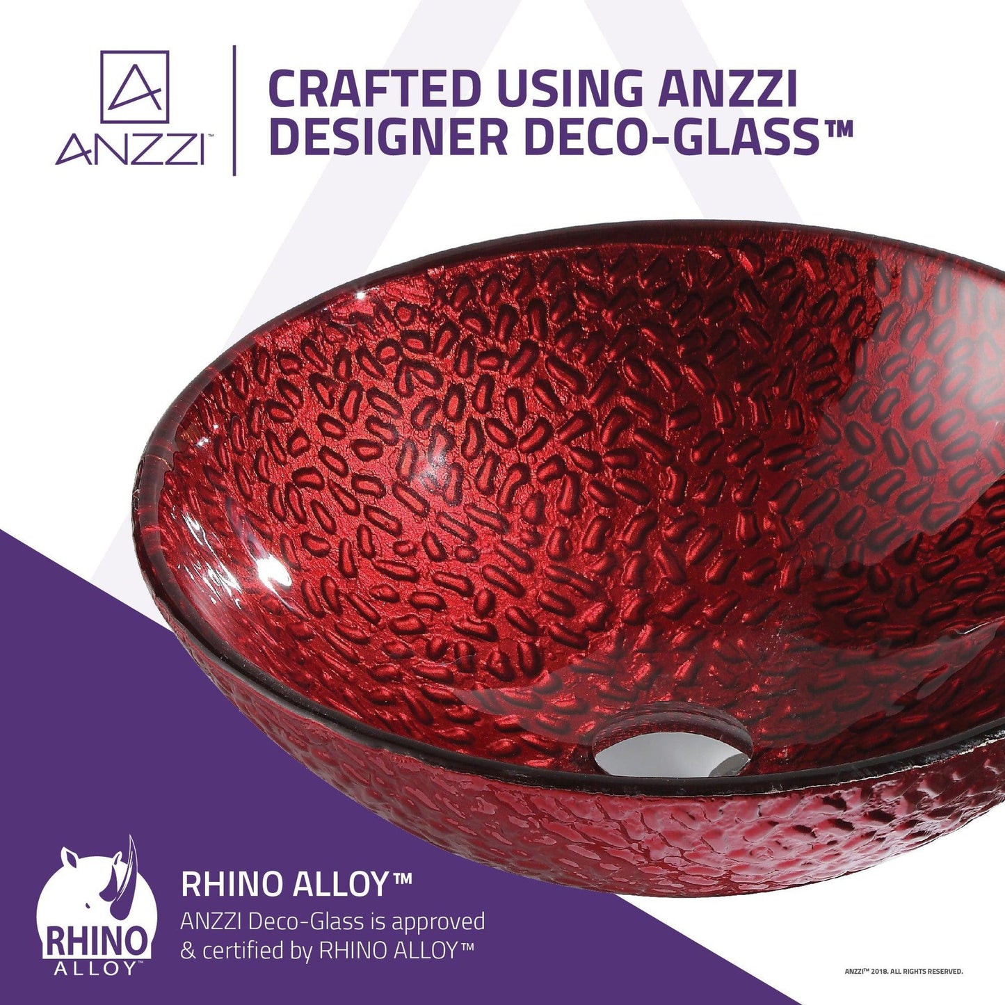 ANZZI Hollywood Series 17" x 17" Round Lustrous Red Deco-Glass Vessel Sink With Polished Chrome Pop-Up Drain