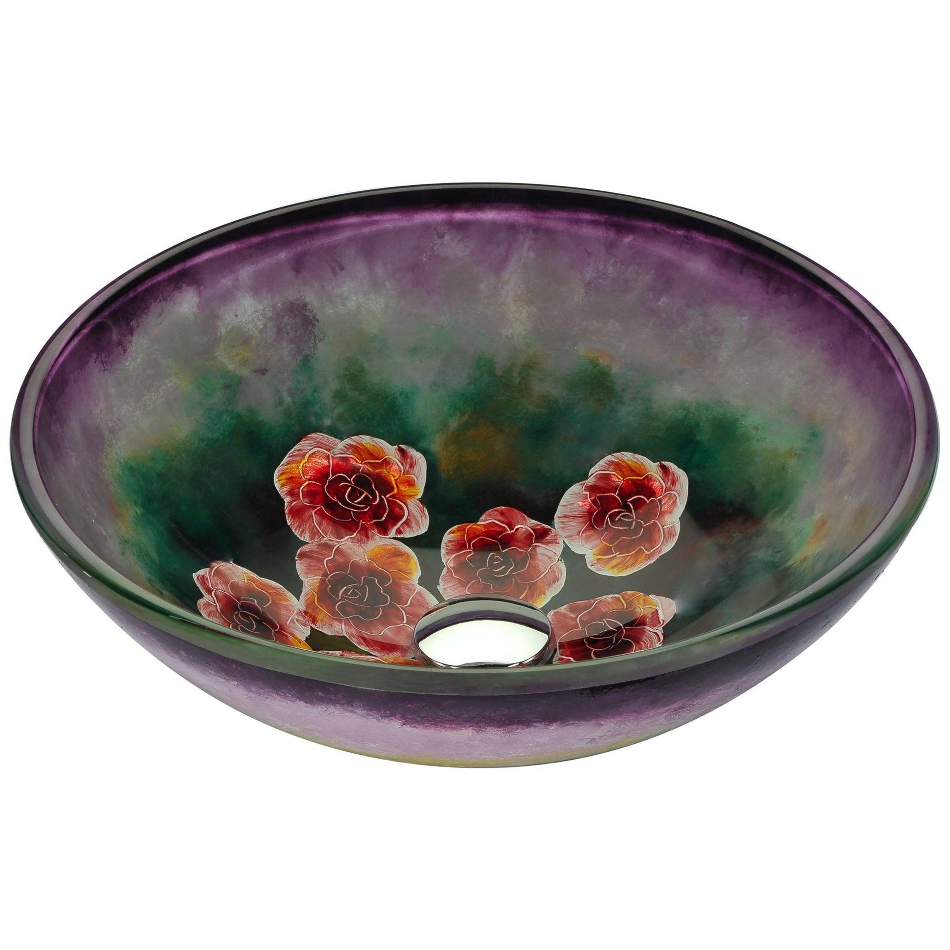 ANZZI Impasto Series 17" x 17" Round Purple Painted Mural Vessel Sink With Polished Chrome Pop-Up Drain