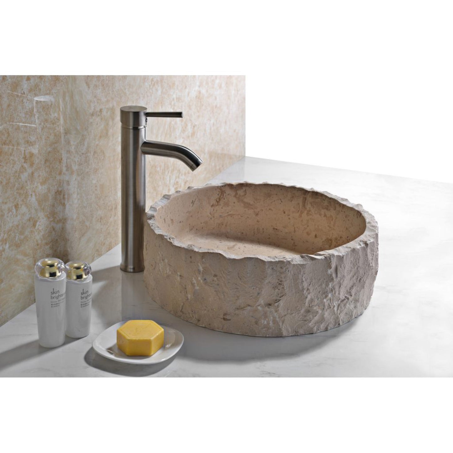 ANZZI Iro Series 17" x 17" Round Cream Marble Vessel Sink