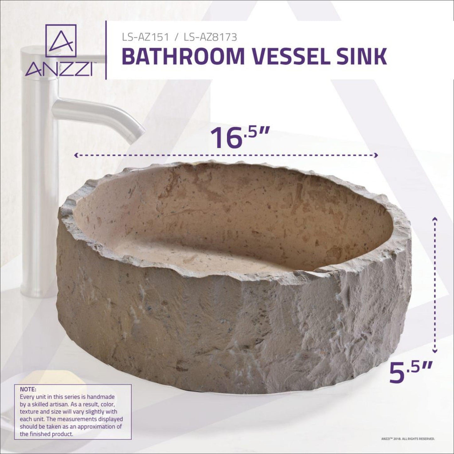ANZZI Iro Series 17" x 17" Round Cream Marble Vessel Sink