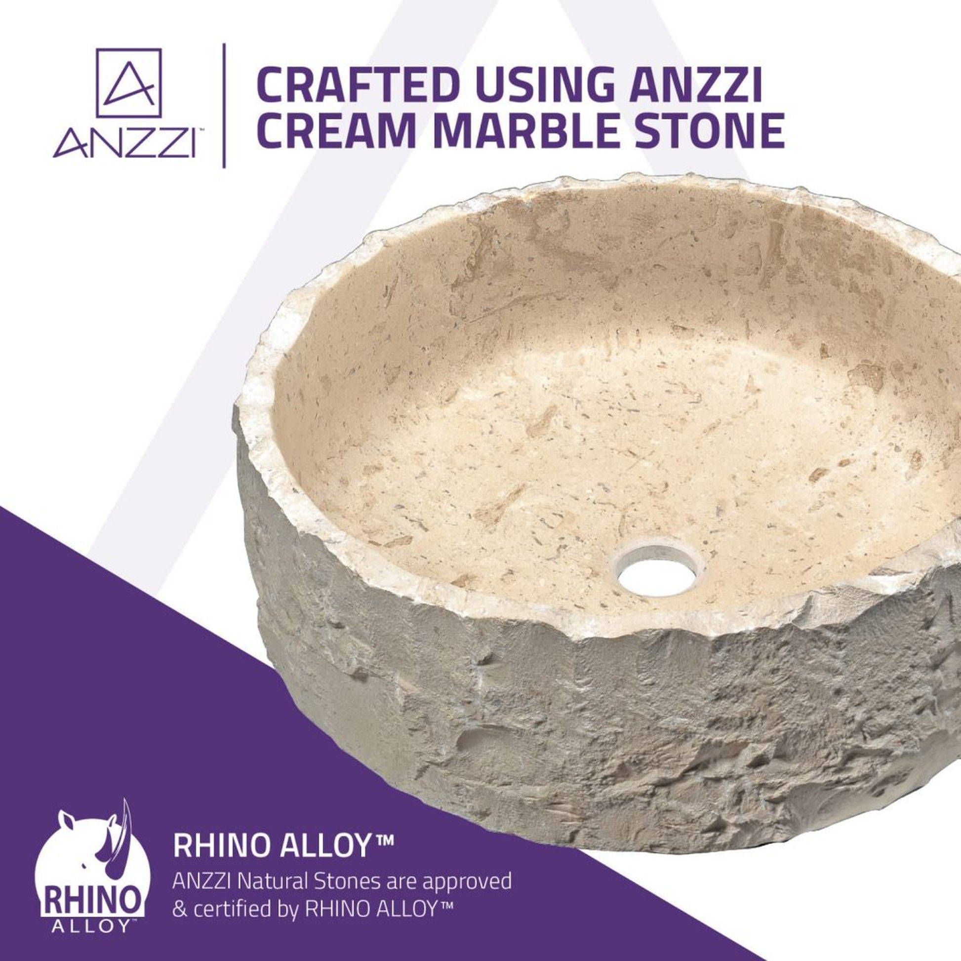 ANZZI Iro Series 17" x 17" Round Cream Marble Vessel Sink