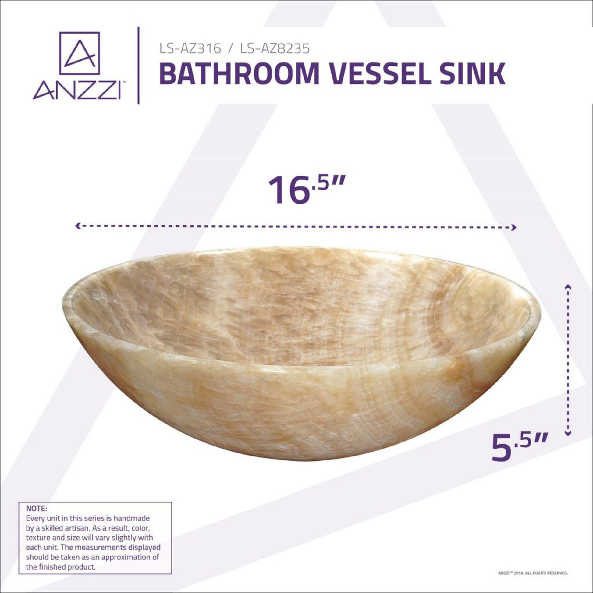 ANZZI Jasso Series 17" x 17" Round Cream Jade Vessel Sink