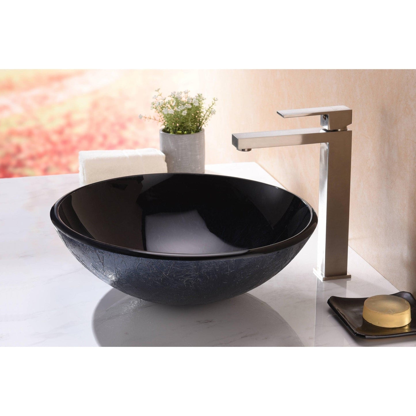 ANZZI Jonas Series 17" x 17" Round Arctic Sheer Deco-Glass Vessel Sink With Polished Chrome Pop-Up Drain