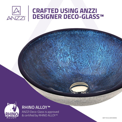 ANZZI Jonas Series 17" x 17" Round Arctic Sheer Deco-Glass Vessel Sink With Polished Chrome Pop-Up Drain