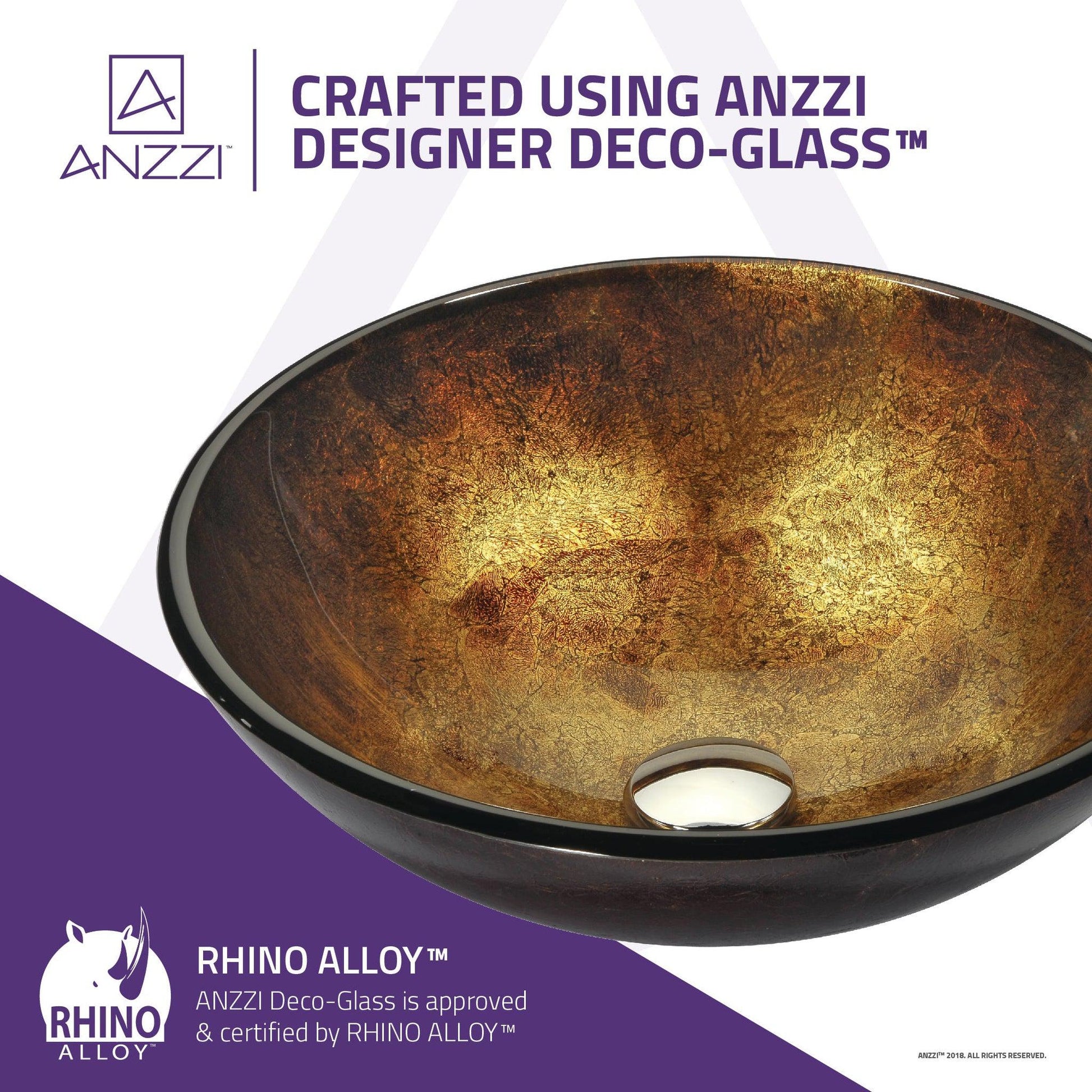 ANZZI Jonas Series 17" x 17" Round Autumns Dusk Deco-Glass Vessel Sink With Polished Chrome Pop-Up Drain